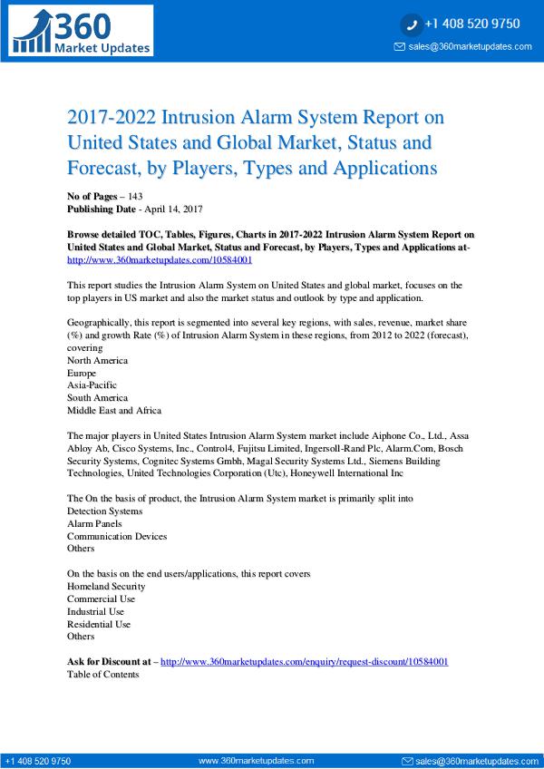 Global & US Intrusion Alarm System Market by Manufacturers, Regions Global & US Intrusion Alarm System Market