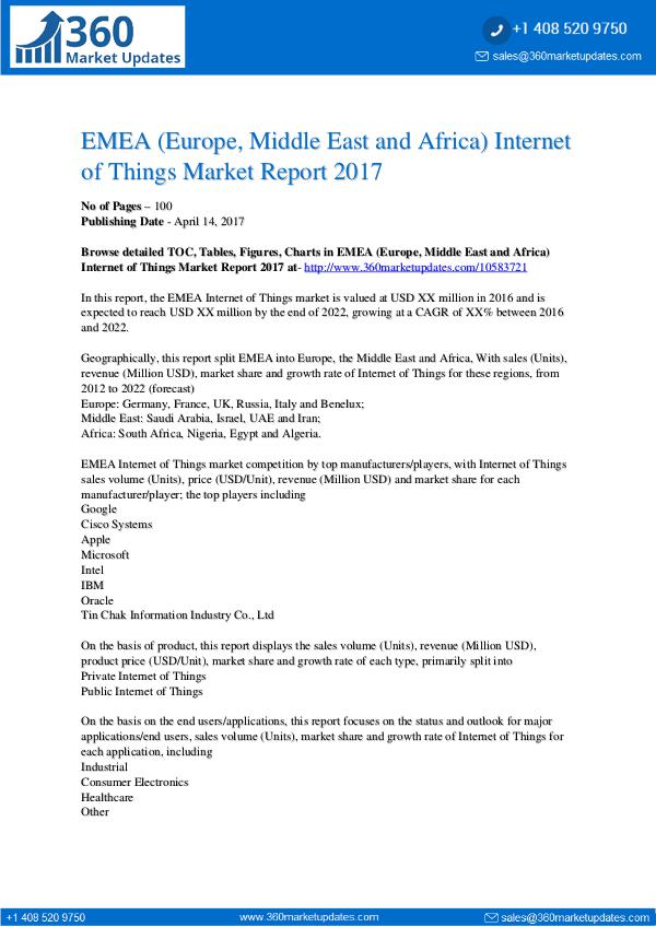 EMEA Internet of Things Market Analysis by Top Key Players, Industry EMEA Internet of Things Market