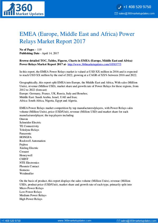 EMEA Power Relays Market by Manufacturers, Regions, Type Power Relays Market Analysis, Outlook