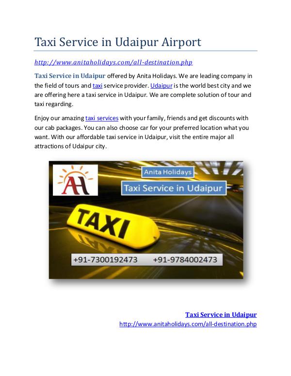 Taxi Service in Udaipur Airport