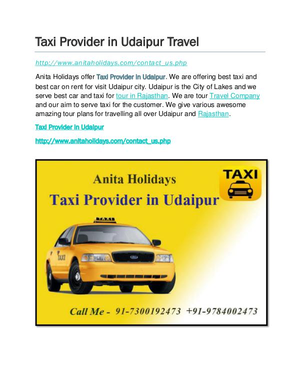 Taxi Provider in Udaipur Travel