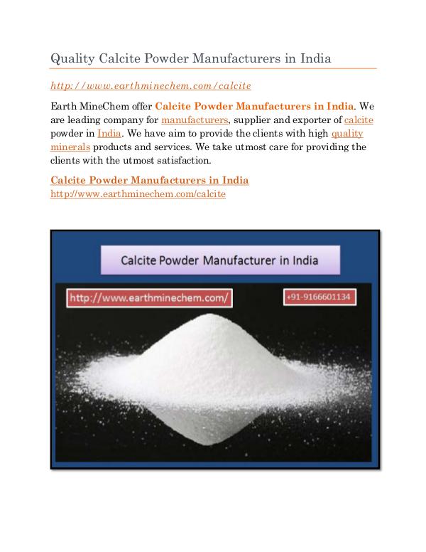 Calcite Powder Manufacturer in India Quality Calcite Powder Manufacturers in India