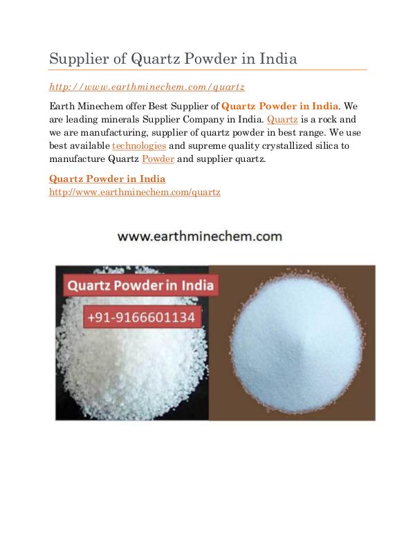 Quartz Powder in India Price Supplier of Quartz Powder in India