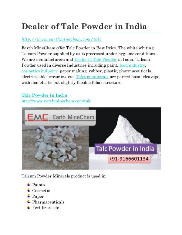 Talc Powder in India Price Dealer of Talc Powder in India
