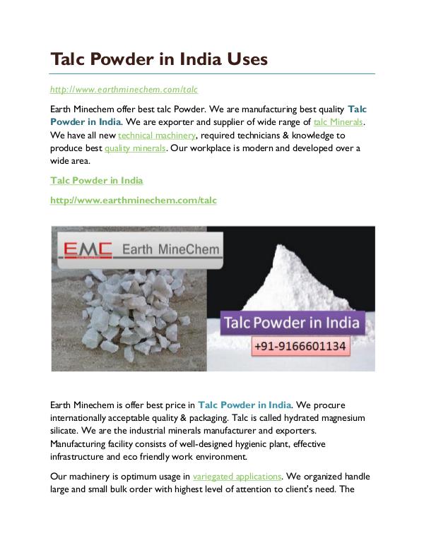 Talc powder in India Talc Powder in India Uses