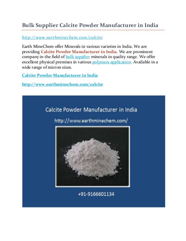 Bulk Supplier Calcite Powder Manufacturer in India