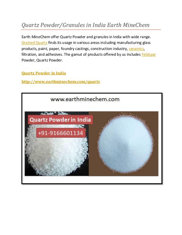 Quartz powder in India Quartz PowderGranules in India Earth MineChem
