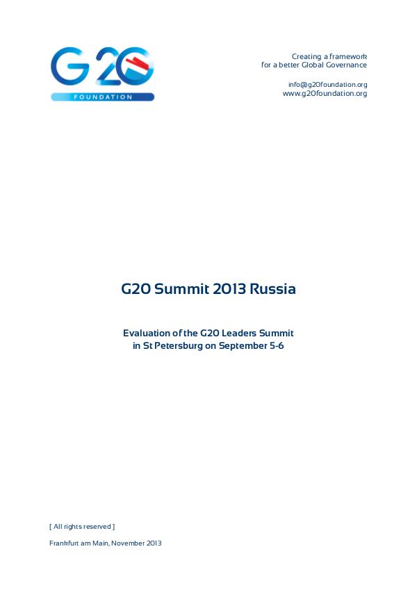 G20 Foundation Research G20 Russia Summit 2013
