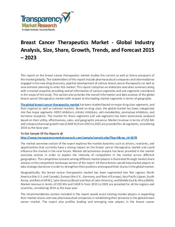 Breast Cancer Therapeutics Market 2015 Breast Cancer Therapeutics Market
