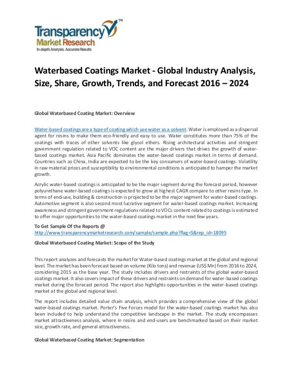 Waterbased Coatings Market Size, Share, Trends and Forecasts To 2024 Waterbased Coatings Market