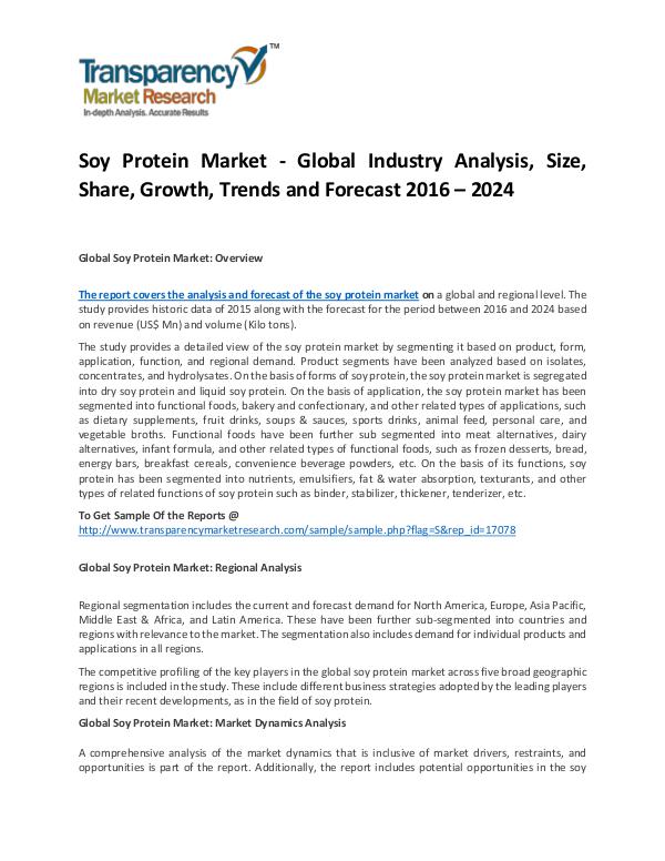 Soy Protein Market Size, Share, Trends and Forecasts To 2024 Soy Protein Market