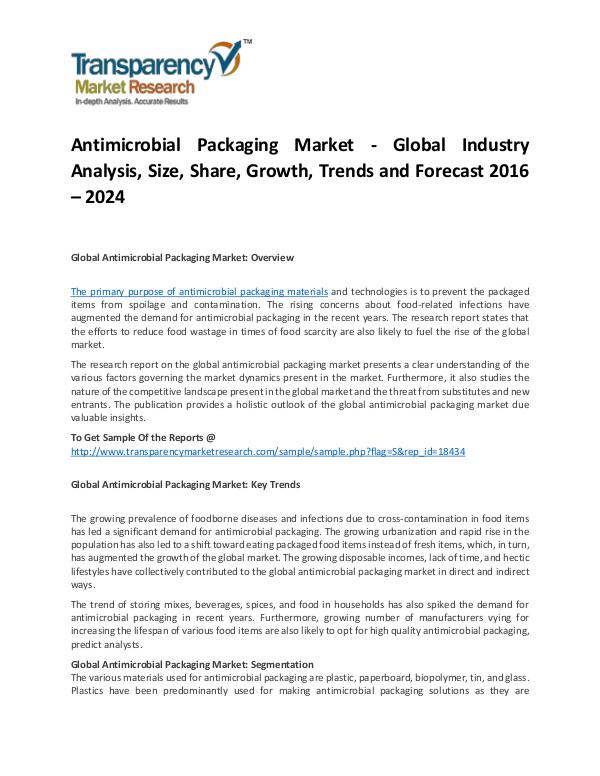Antimicrobial Packaging Market Growth, Trends, Price and Forecast Antimicrobial Packaging Market