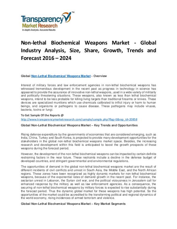 Non-lethal Biochemical Weapons Market Growth, Trends and Forecast Non-lethal Biochemical Weapons Market
