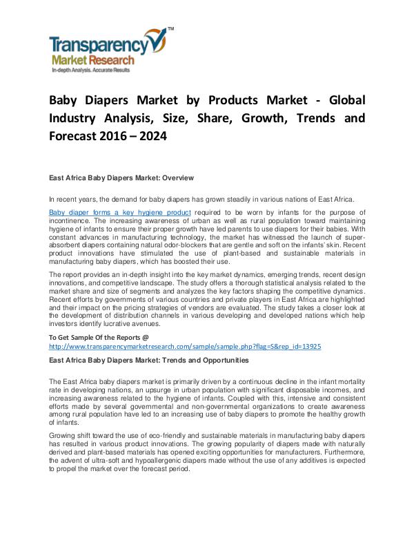 Baby Diapers Market Growth, Trends, Price, Demand and Forecast Baby Diapers Market