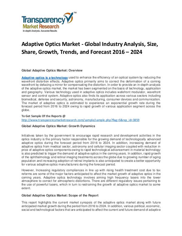 Adaptive Optics Market Size, Share, Trends and Forecasts To 2024 Adaptive Optics Market