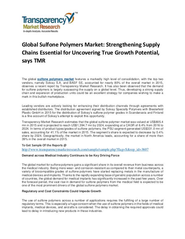 Sulfone Polymers Market Size, Share, Trends and Forecasts To 2024 Sulfone Polymers Market
