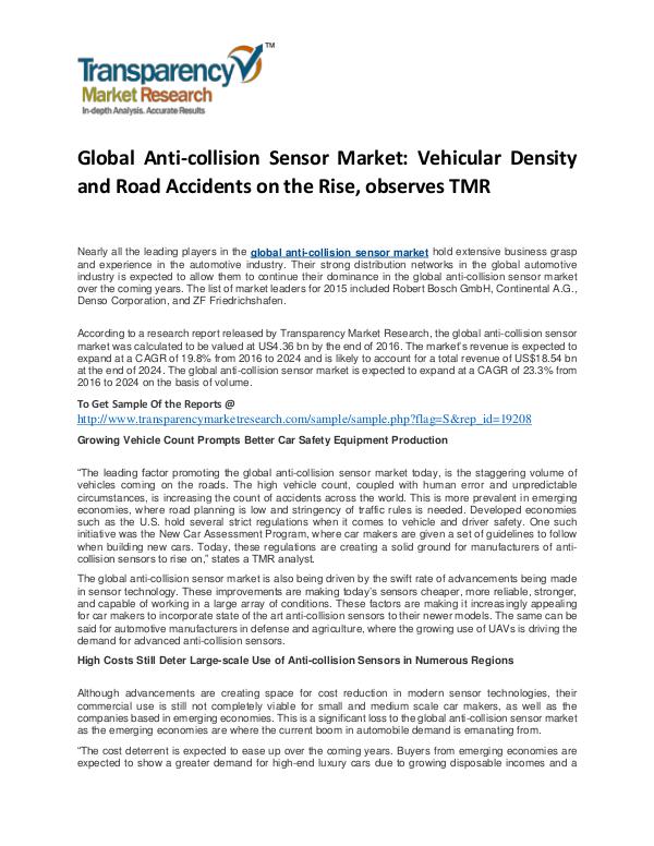 Anti-collision Sensor Market Size, Share, Trends and Forecast To 2024 Anti-collision Sensor Market