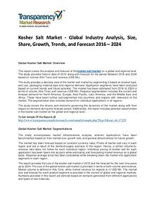 Kosher Salt Market Trends, Growth, Price, Demand and Analysis To 2024