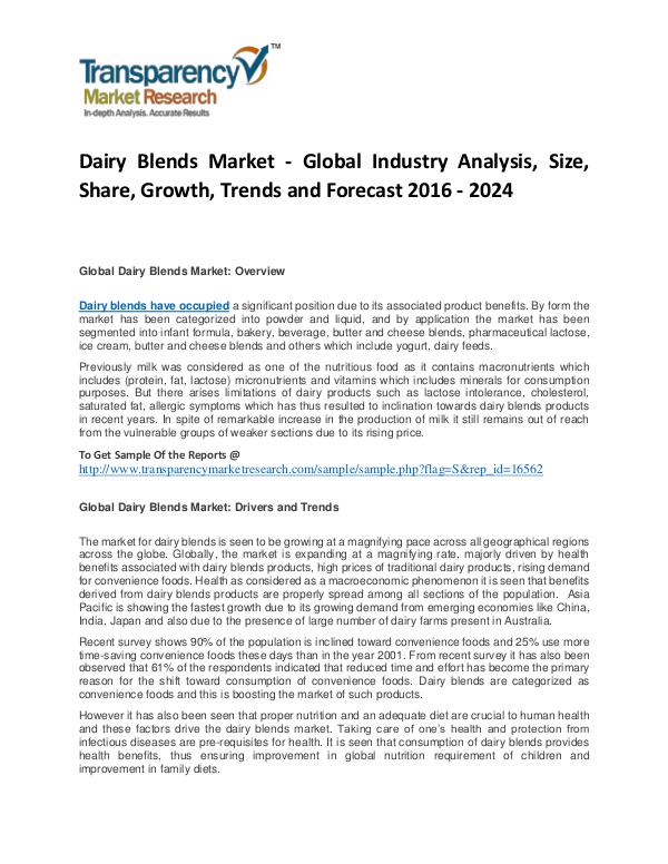 Dairy Blends Market Size, Share, Growth and Forecast 2024 Dairy Blends Market