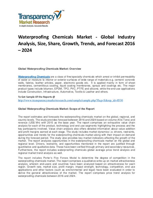 Waterproofing Chemicals Market Trends, Growth, Analysis and Forecasts Waterproofing Chemicals Market