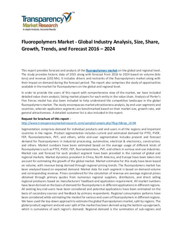 Fluoropolymers Market Growth, Trends, Demand and Forecasts To 2024 Fluoropolymers Market