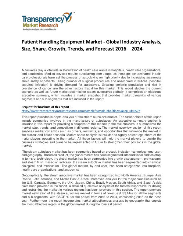 Patient Handling Equipment Market Growth, Trend, and Forecast To 2024 Patient Handling Equipment Market - Global Industr