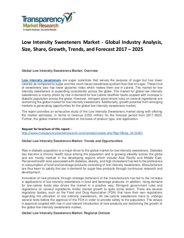 Low Intensity Sweeteners Market Growth, Trend, and Forecast To 2024 Low Intensity Sweeteners Market - Global Industry