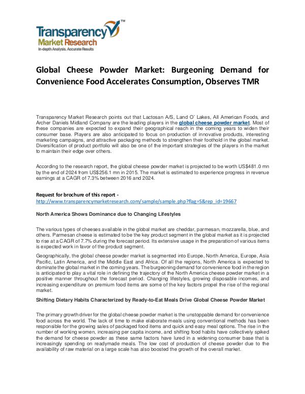 Cheese Powder Market Growth, Trend, Price, Demand and Forecast Global Cheese Powder Market