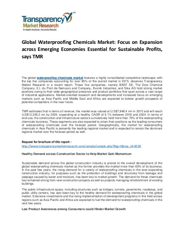 Waterproofing Chemicals Market Growth, Trend, Price and Forecast Global Waterproofing Chemicals Market