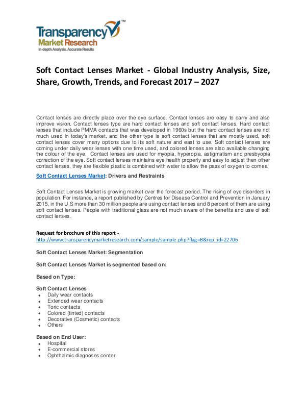 Soft Contact Lenses Market Growth and Forecasts To 2027 Soft Contact Lenses Market - Global Industry Analy
