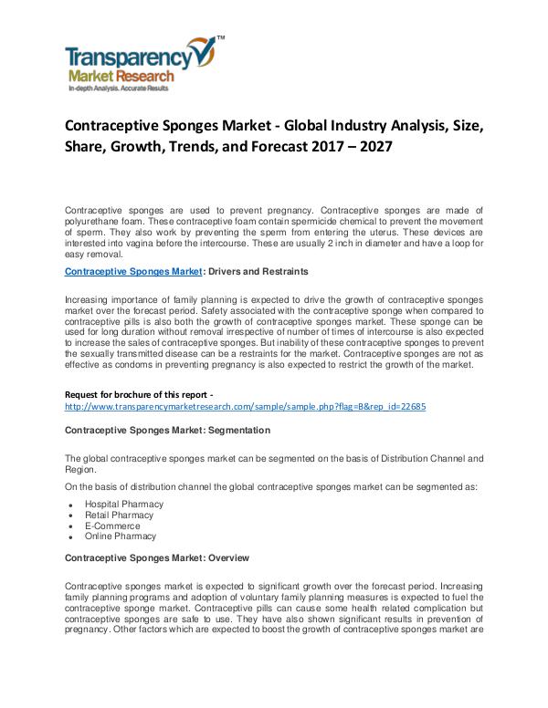 Contraceptive Sponges Market Growth and Forecasts To 2027 Contraceptive Sponges Market - Global Industry Ana