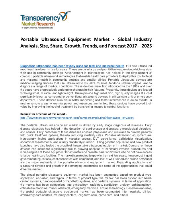 Portable Ultrasound Equipment Market Growth, Trend and Forecast Portable Ultrasound Equipment Market - Global Indu