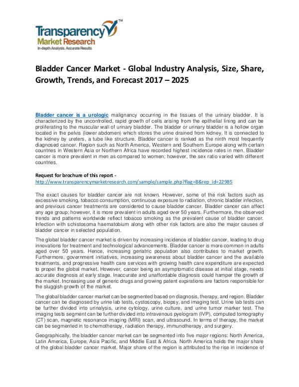Bladder Cancer Market Growth, Trend, Price, Demand and Forecast Bladder Cancer Market - Global Industry Analysis,