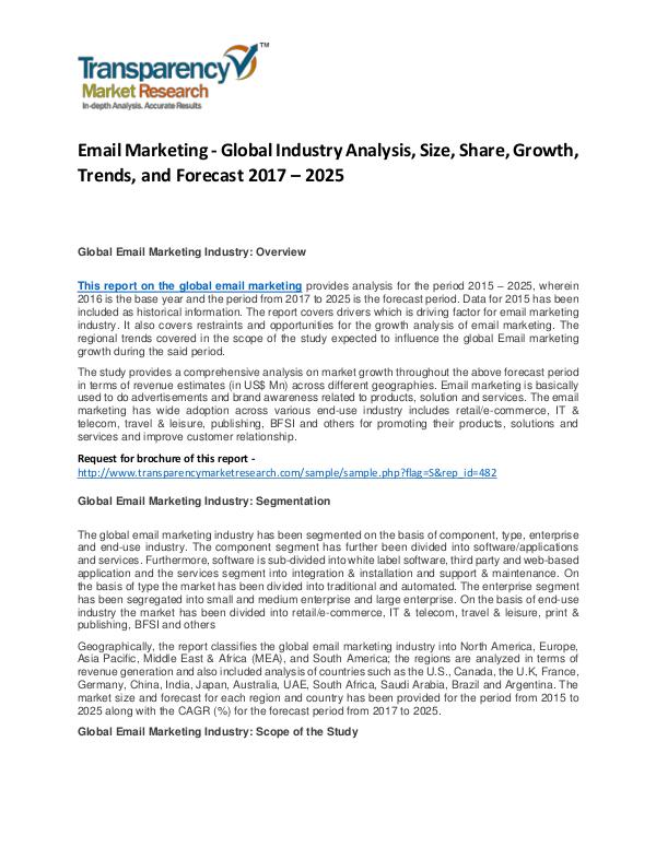 Global Email Market 2017 Analysis and Forecast to 2025 Email Marketing - Global Industry Analysis, Size,