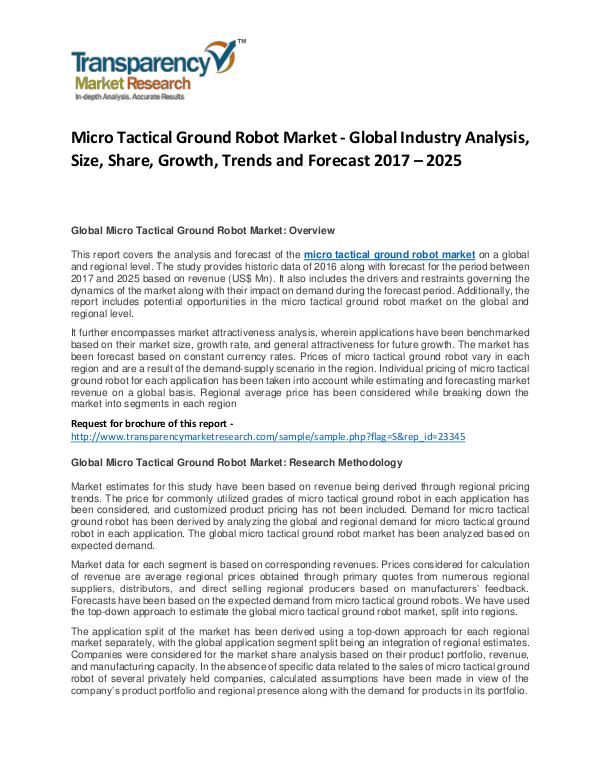 Micro Tactical Ground Robot Market Forecasts To 2025 Micro Tactical Ground Robot Market - Global Indust