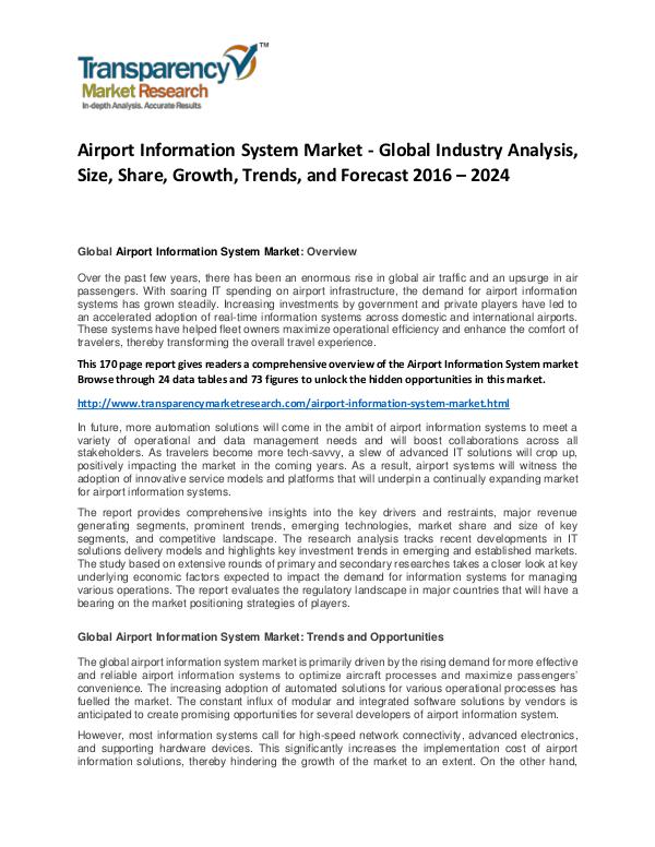 Airport Information System Market Size, Share, Demand and Forecast Airport Information System Market - Global Industr
