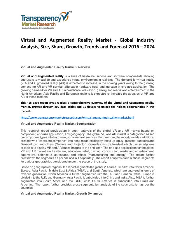 Virtual and Augmented Reality Market Size, Share, Demand and Forecast Virtual and Augmented Reality Market - Global Indu