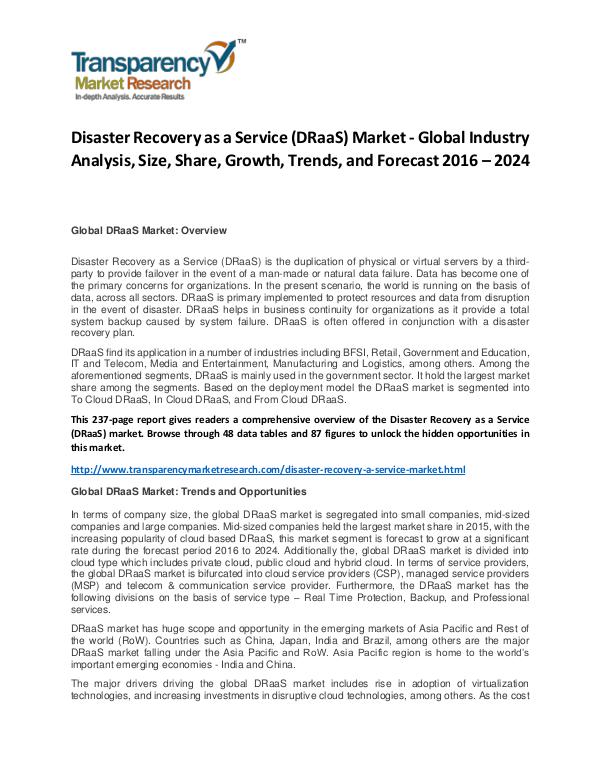 Disaster Recovery as a Service Market Size, Share and Forecast Disaster Recovery as a Service (DRaaS) Market - Gl
