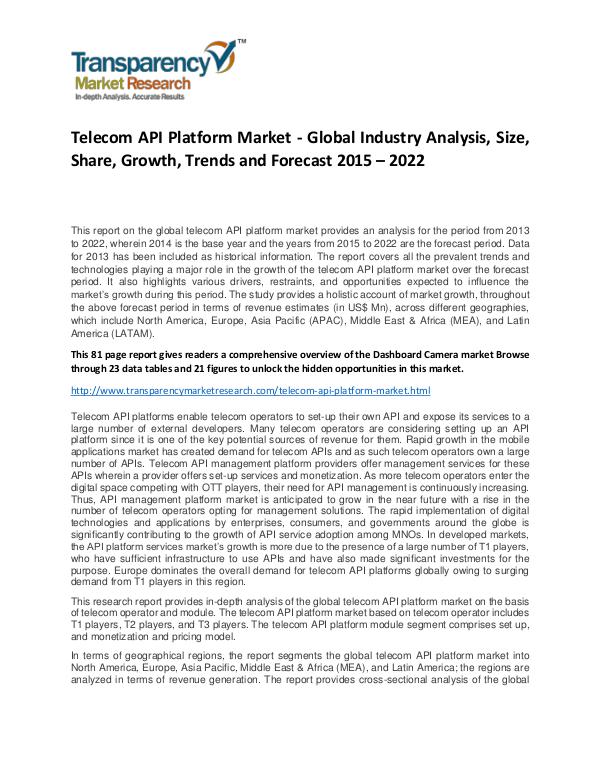 Telecom API Platform Market Growth, Demand, Price and Forecast Telecom API Platform Market - Global Industry Anal