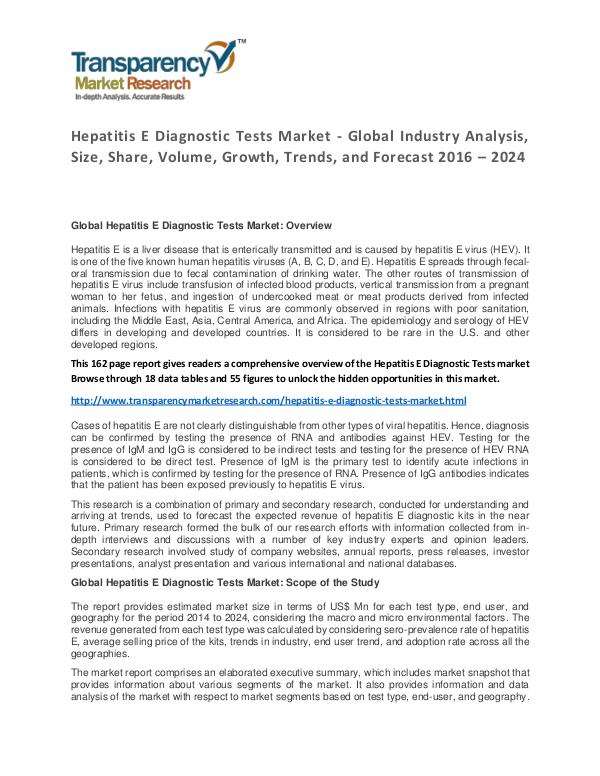 Hepatitis E Diagnostic Tests Market Trends and Industry Forecast Hepatitis E Diagnostic Tests Market - Global Indus