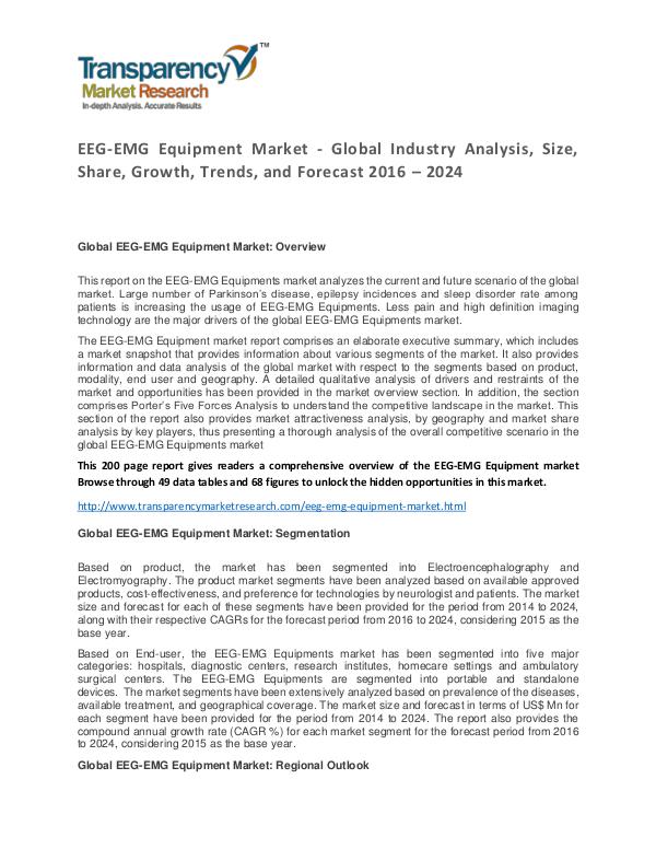 EEG-EMG Equipment Market Trends and Forecast 2016 – 2024 EEG-EMG Equipment Market - Global Industry Analysi