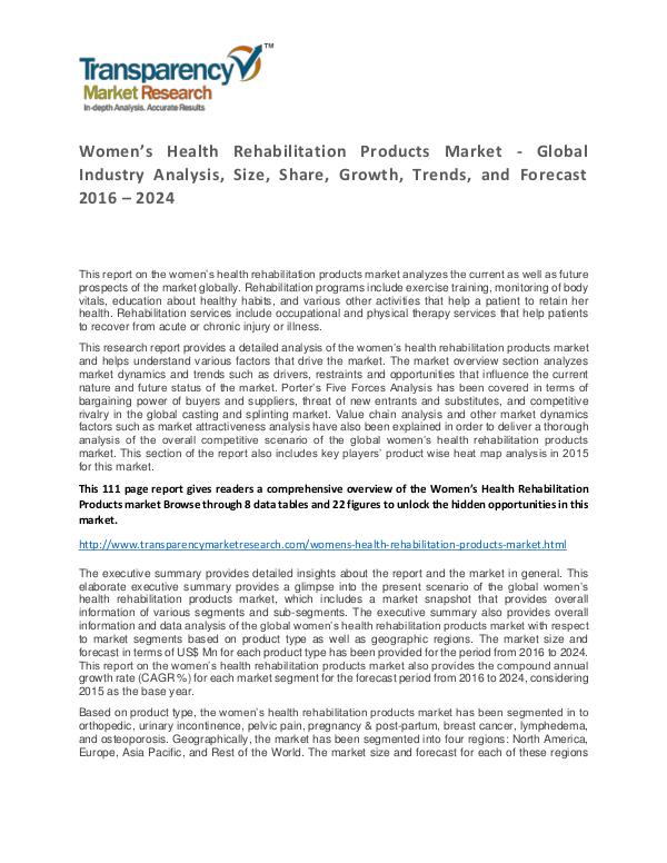 Women’s Health Rehabilitation Products Market Research Report 2016 Women’s Health Rehabilitation Products Market - Gl