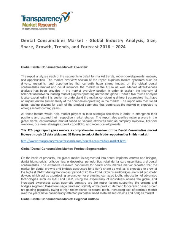 Dental Consumables Market Research Report 2016 Analysis And Forecast Dental Consumables Market - Global Industry Analys