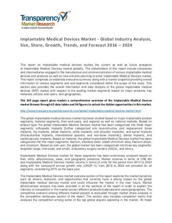 Implantable Medical Devices Market Trends, Growth, Price and Forecast Implantable Medical Devices Market - Global Indust