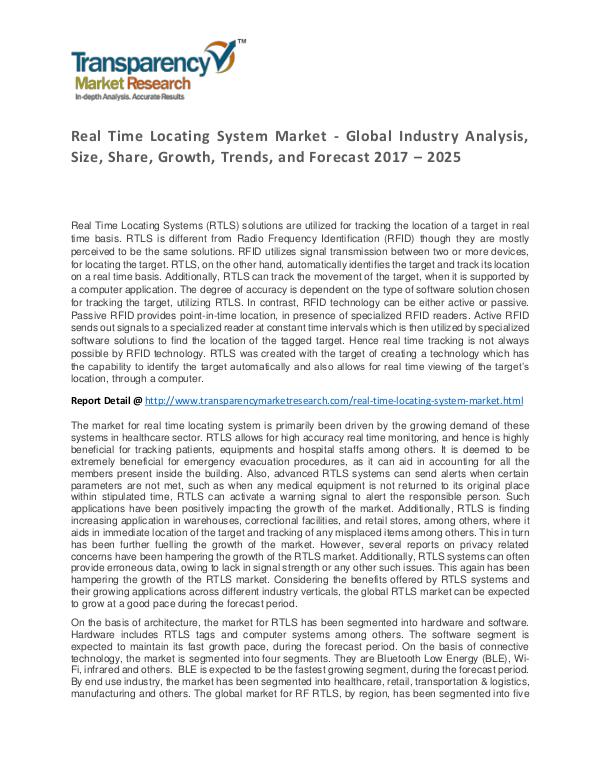 Real Time Locating System Market Trends, Growth, Price and Forecasts Real Time Locating System Market - Global Industry
