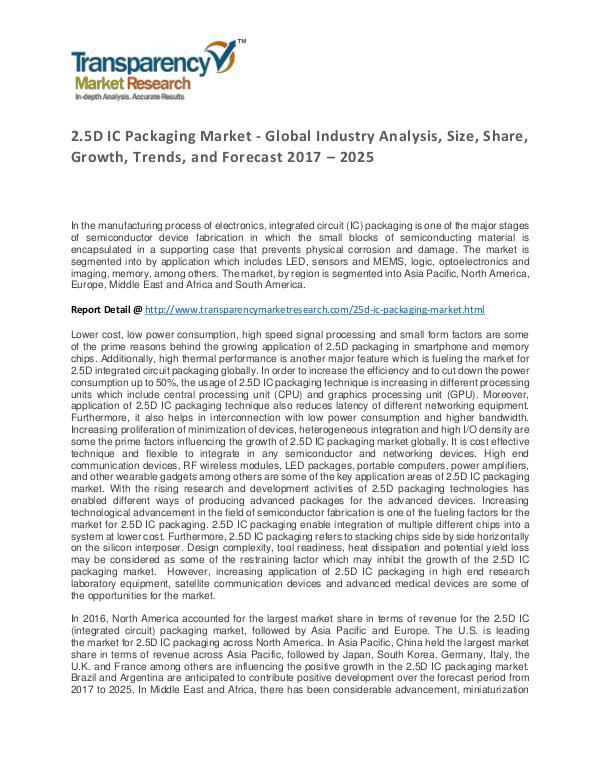 2.5D IC Packaging Market Trends, Growth, Price and Forecasts To 2024 2.5D IC Packaging Market - Global Industry Analysi
