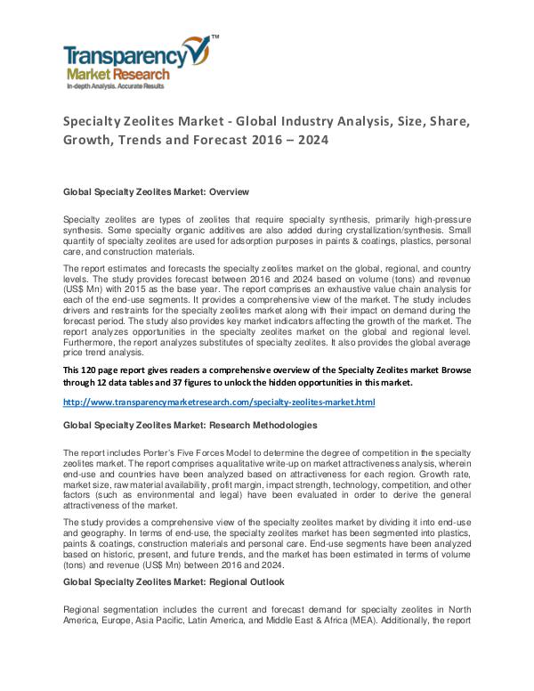 Specialty Zeolites Market Trends, Growth, Price and Forecasts To 2024 Specialty Zeolites Market - Global Industry Analys