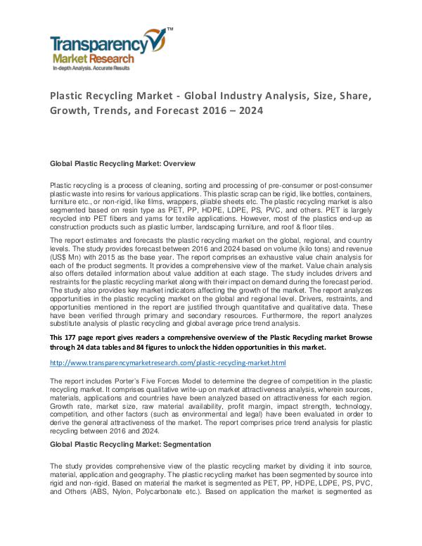 Plastic Recycling Market Size, Share, Growth, Trends and Forecast Plastic Recycling Market - Global Industry Analysi