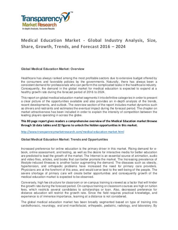 Medical Education Market Size, Share, Growth, Trends and Forecast Medical Education Market - Global Industry Analysi