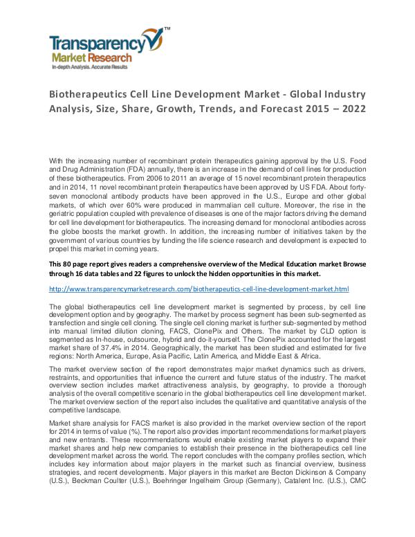 Biotherapeutics Cell Line Development Market Forecasts To 2024 Biotherapeutics Cell Line Development Market - Glo